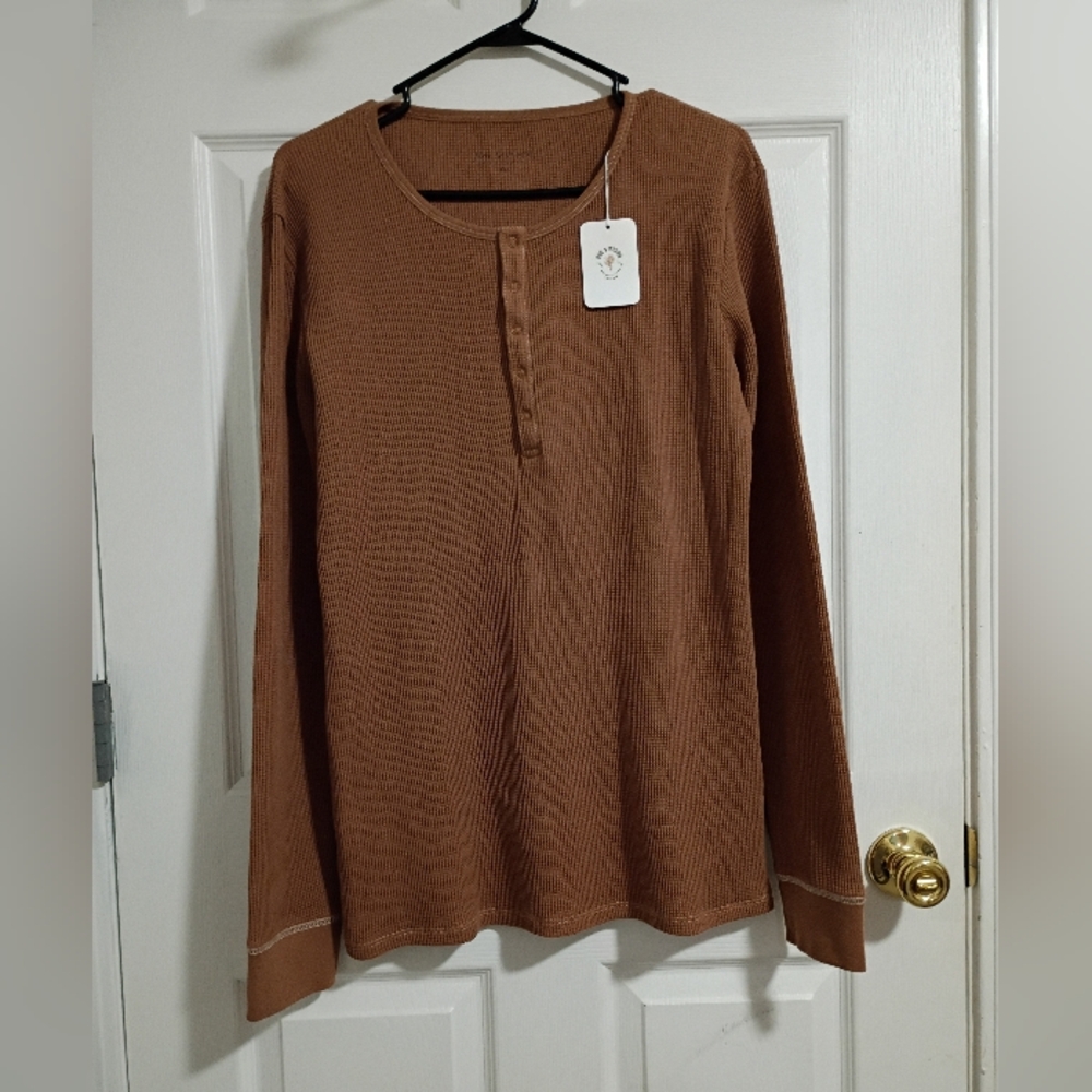 Fin & Vince Organic Cotton Waffle Weave Henley XXL NWT